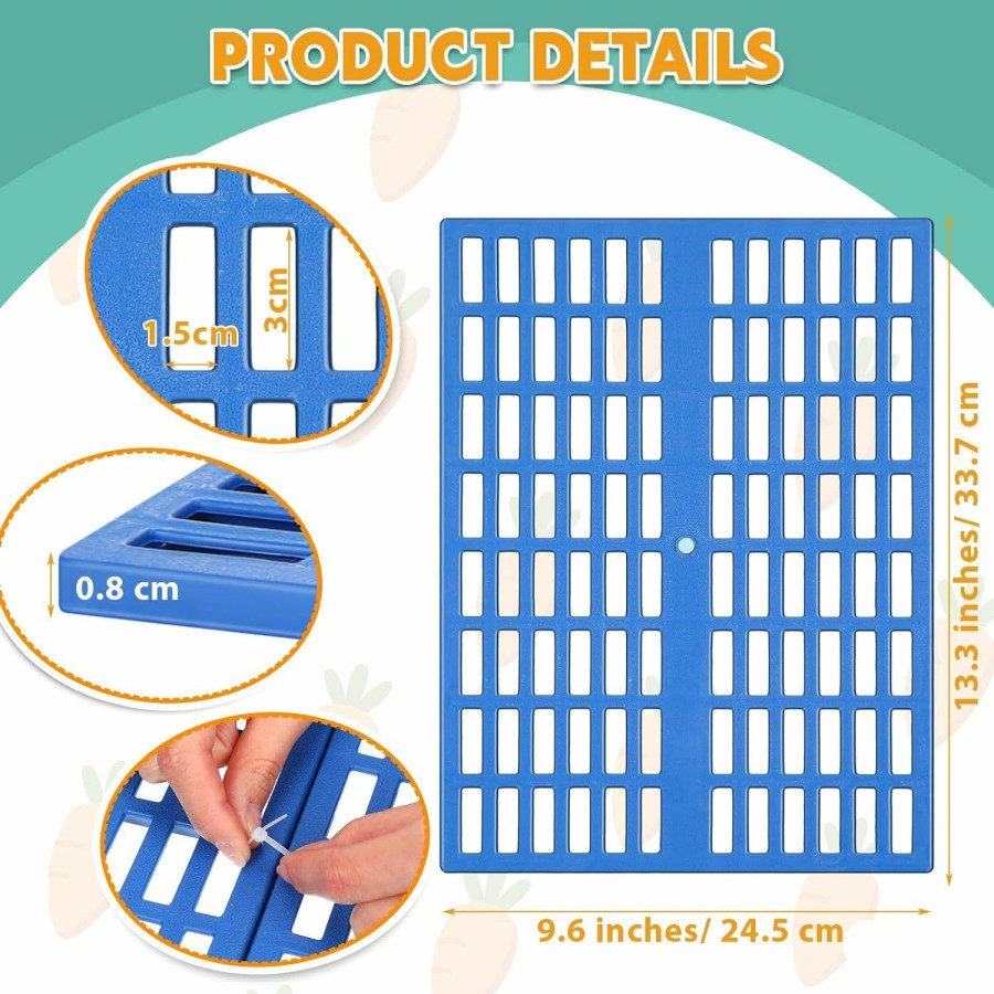 Small Animal Kigley | Kigley 12 Pcs Plastic Rabbit Cage Mat, Rabbit Floor Mat Foot Resting Pads For Small Animal Hamster Chinchilla Rat Guinea Pig, Mats Feet Pads For Pet Dogs Cats Bunny, 13.4 X 9.8 X 0.3 Inch, Blue