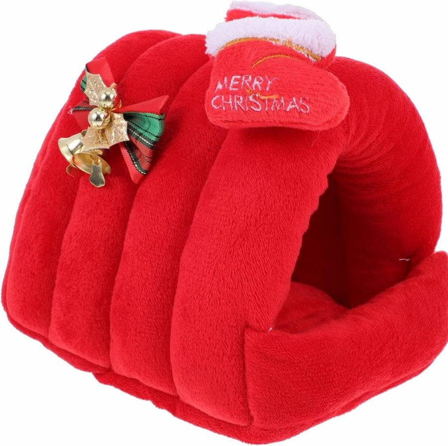 Small Animal balacoo | Balacoo Small Pet Animals Bed Plush Hamster House Cute Christmas Cotton Nest Warm Litter Habitats Houses Sleeping Mat For Rat Mice Hedgehog Chinchilla Cage Accessories Red