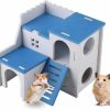 Small Animal WishLotus | Wishlotus Wooden Hamster House, Small Animal Hideout Hamster House With Funny Climbing Ladder Exercise Toys Luxury Two Layers Hut For Dwarf Hamster, Chinchilla, Rat, Gerbil, Mouse (Blue)