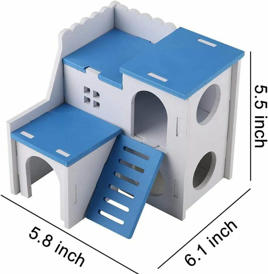 Small Animal WishLotus | Wishlotus Wooden Hamster House, Small Animal Hideout Hamster House With Funny Climbing Ladder Exercise Toys Luxury Two Layers Hut For Dwarf Hamster, Chinchilla, Rat, Gerbil, Mouse (Blue)