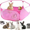 Small Animal KAUJIAREN | Guinea Pig Playpen Rabbit Cage Breathable & Transparent Small Animal Cage, Pop Open Outdoor/Indoor Exercise Fence, Portable Yard Fence For Guinea Pig, Rabbit, Hamster, Chinchilla, Hedgehog (Pink)