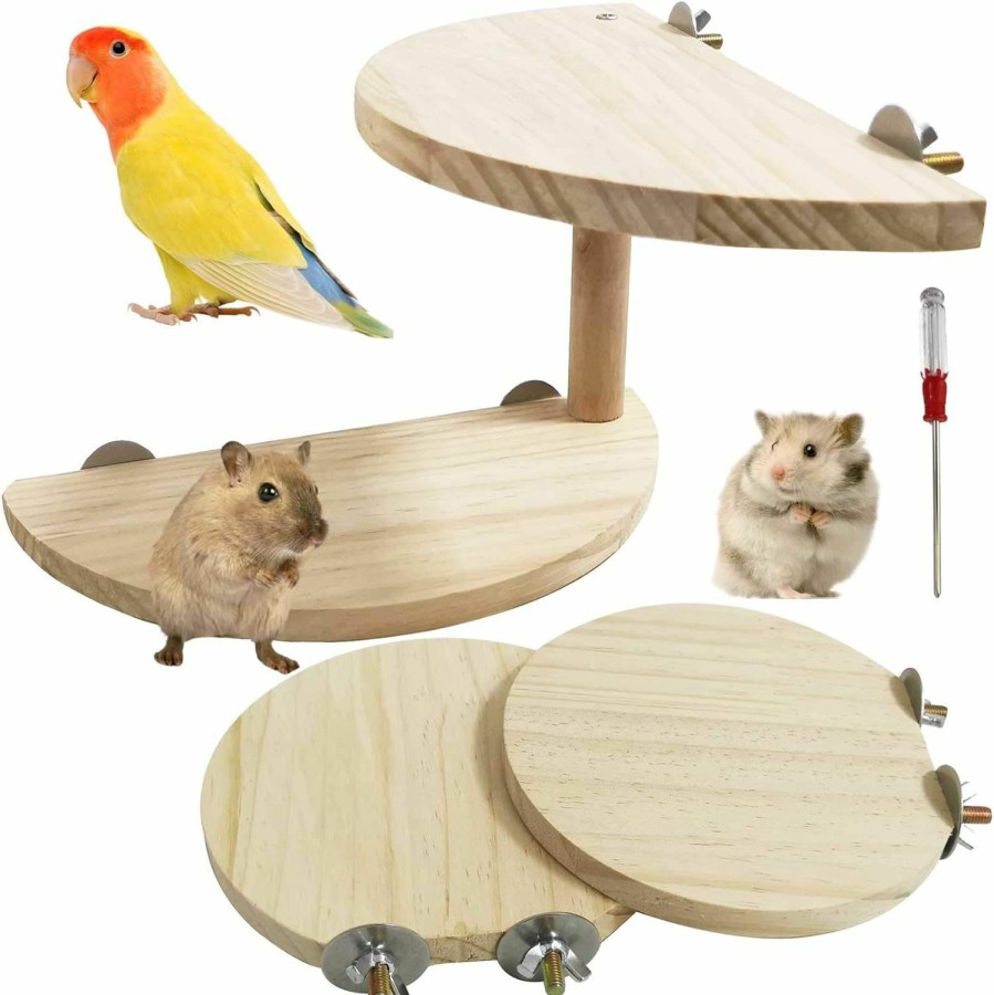 Small Animal kathson | Kathson Hamster Standing Platform Rat 2-Level Natural Wood Pedal Gerbil Round Standing Board Squirrel Cage Accessories Dwarf Hamster Activity Toys For Chinchilla Bird Parrot Mouse 3Pcs