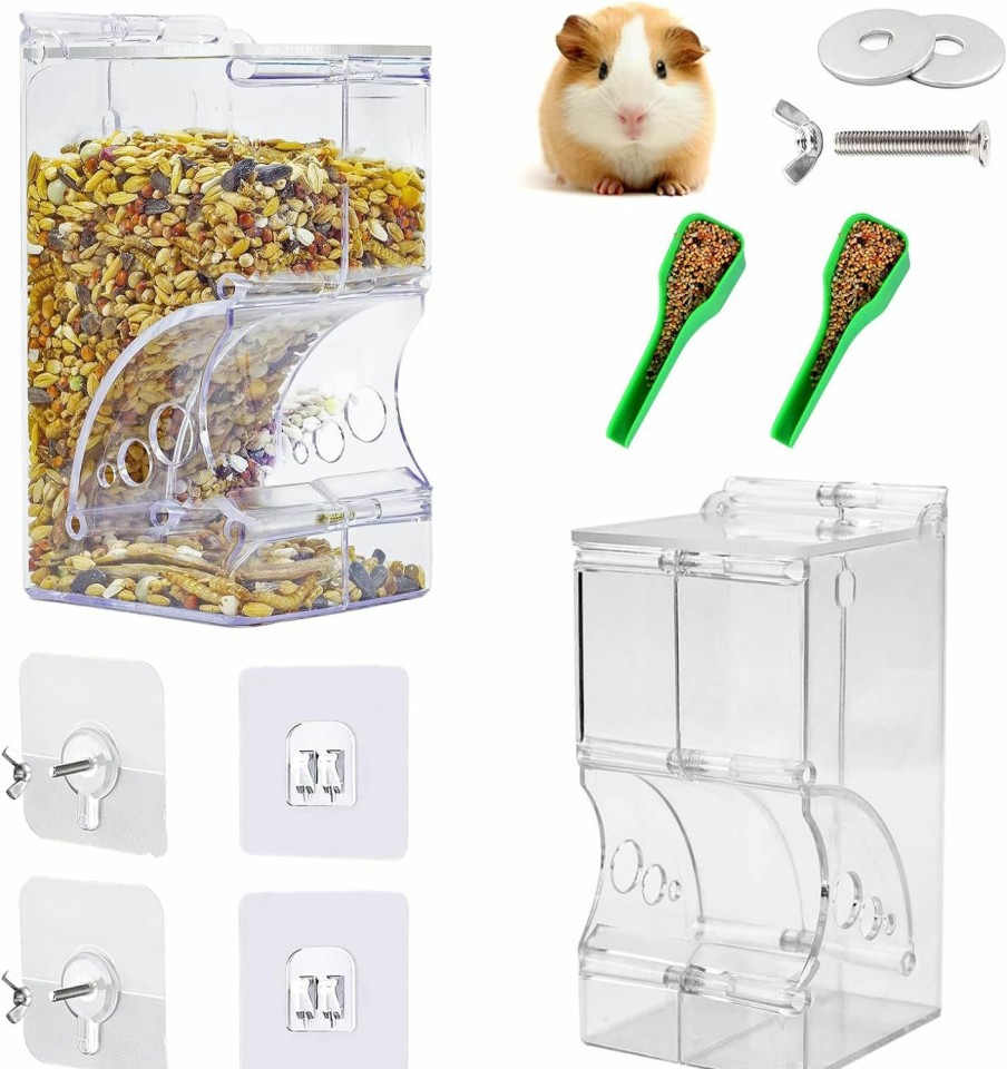 Small Animal Lucky Interests | Lucky Interests 2 Pcs Hamster Automatic Feeder 300Ml, Hamster Food Dispenser With Brackets Small Animals Food Bowl For Dwarf Hamster Guinea Pig Chinchilla Gerbil Bird Hedgehog Ferret With 2 Spoon