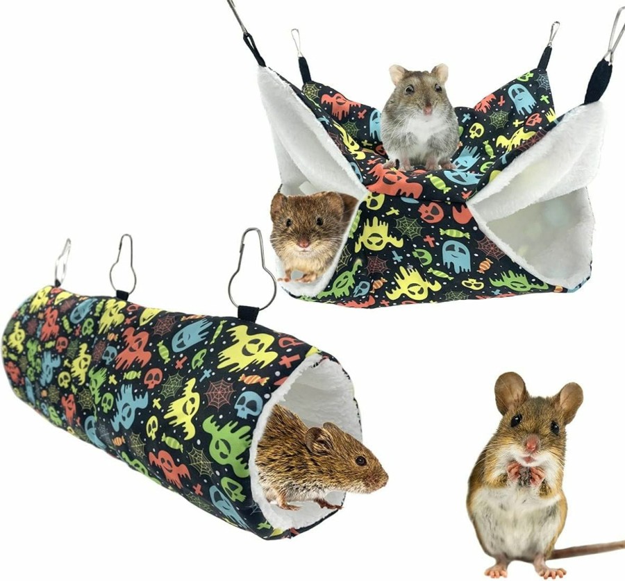 Small Animal CooShou | Cooshou 2Pcs Halloween Small Pet Hammock Hanging Tunnel Set- Halloween Hamster Hammock Bunk Bed Sugar Glider Hideout Tunnel Sleeping Nest House Cage Accessories For Squirrel Ferret Chincilla