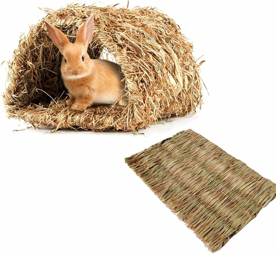 Small Animal Hamiledyi | Hamiledyi Rabbit Grass Tunnel,Natural Straw Woven Mat Winter Warm Hideaway Hut For Bunny Gerbil Ferrets Chinchilla Guinea Pig