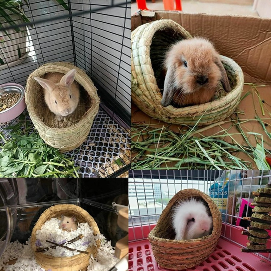 Small Animal kathson | Kathson Woven Pet Hay Bed For Hamsters, Hand Crafted Grass House For Rabbits, Guinea-Pigs, Bunny And Cats (1Ball+Bed)