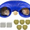 Small Animal Heylcm | Small Animal Tunnel,1 Collapsible Plastic Guinea Pigs Tube Tunnel&5 Grass Cake&1 Grass Balls&2 Grinding Stones,Fun Toys For Hiding Training Ferrets,Gerbils,Hamsters,Dwarf Rabbits (Large, Blue)