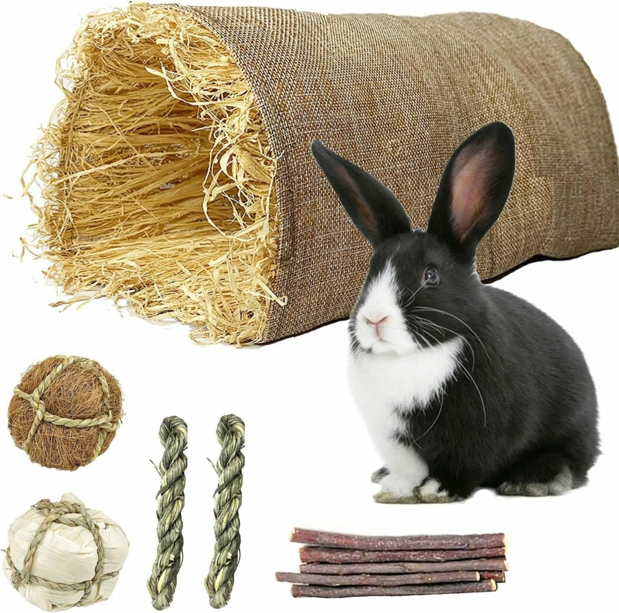 Small Animal kathson | Kathson Large Hideaway Grass Tunnel, Rabbit Hideout Tunnel Bunny Hideaway Hut Guinea Pig Grass Linen Durable Tunnel With Small Animal Activity Chew Toys