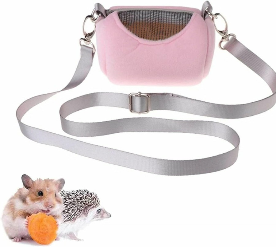 Small Animal HAONIU | Haoniu Small Pet Carrier Bag Breathable Hamsters Carrier Bag With Adjustable Single Shoulder For Small Animals Hamster Hedgehog Guinea Pig Squirrel (Pink)