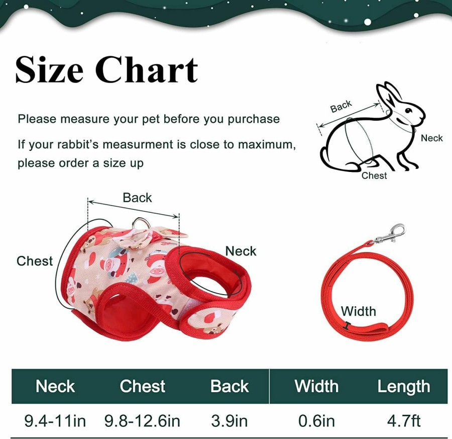 Small Animal HAICHEN TEC | Rabbit Clothes Christmas Harness And Leash Adjustable Bunny Vest Xmas Costumes Wedding Holiday Daily Wear Walking Harness For Bunny Ferret Chinchilla Guinea Pig Kitten Puppy (Red, M)