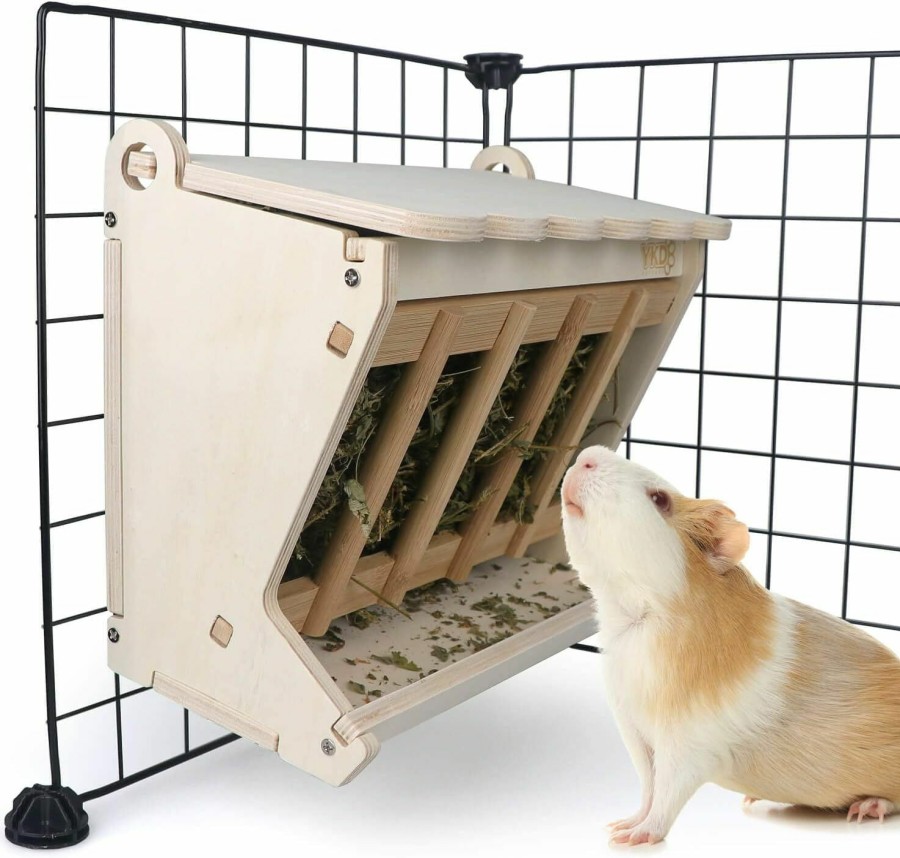 Small Animal YKD | Pet Wooden Hay Feeder For Rabbits, Guinea Pigs, And Chinchillas, Alfalfa Timothy Hay Dispenser, Less Wasted Small Animals Hay Manger (Hanging Large)