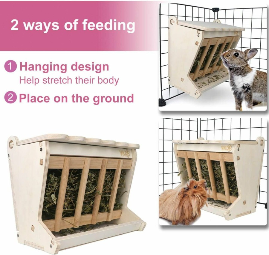 Small Animal YKD | Pet Wooden Hay Feeder For Rabbits, Guinea Pigs, And Chinchillas, Alfalfa Timothy Hay Dispenser, Less Wasted Small Animals Hay Manger (Hanging Large)