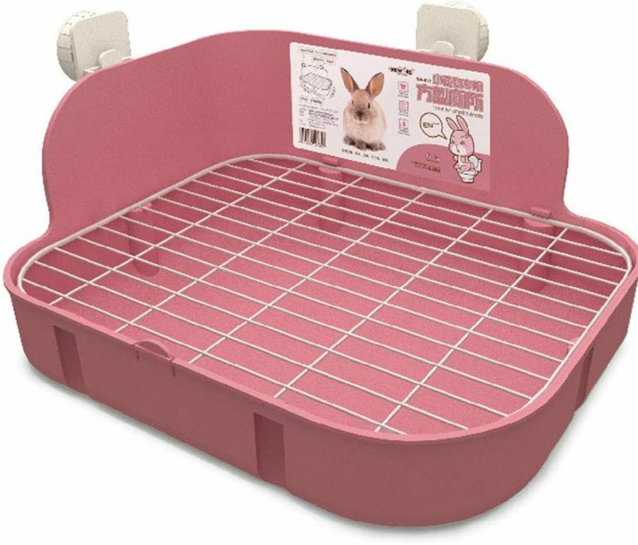 Small Animal SunshineBio | Rabbit Litter Box Toilet For Small Animal Bunny Rabbits Guinea Pig Galesaur Ferrets Corner Litter Pan Potty Trainer With Stainless Steel Panel Small Pets Cage Toilet Bedding Box (Pink)