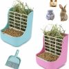 Small Animal Lucky Interests | Lucky Interests 2Pcs Rabbit Hay Food Bin Feeder, 2 In 1 Hanging Automatic Guinea Pig Hay Feeder Dispenser Grass & Food Bunny Bowl For Guinea Pig Rabbit Chinchilla With Mini Broom & Dustpan(Blue, Pink)