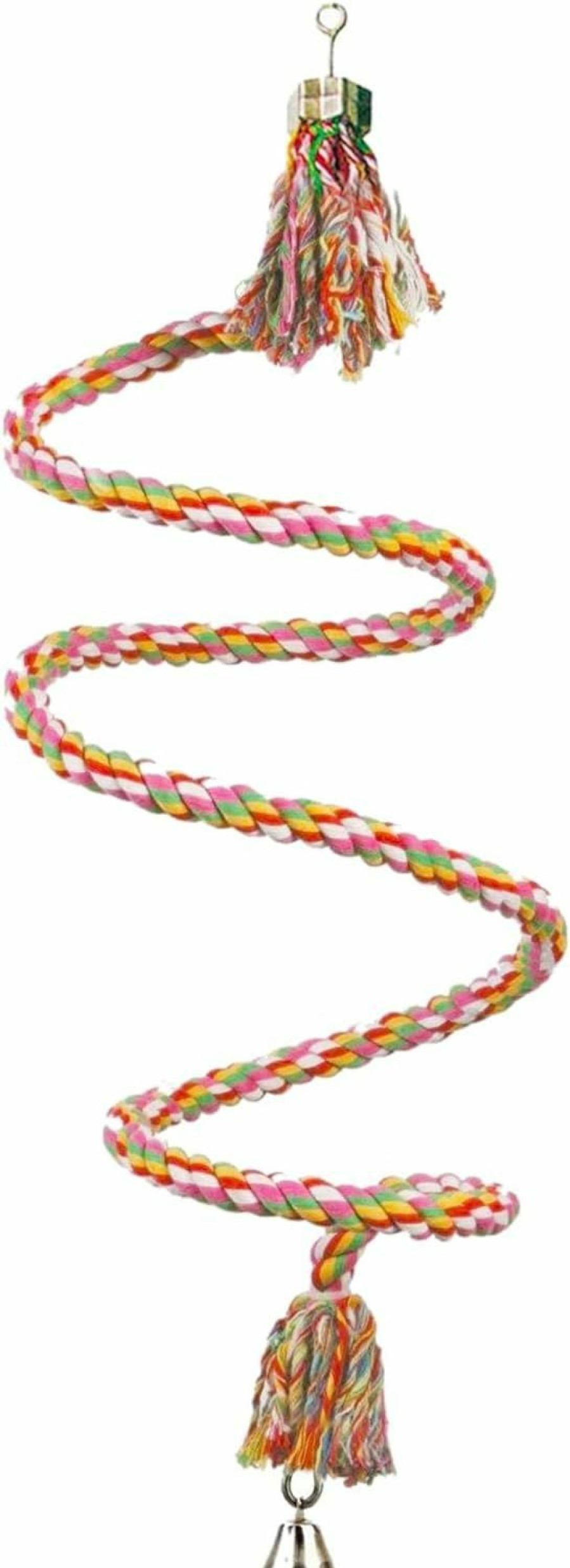 Small Animal SunGrow | Sungrow Rat Rope Perch, For Hamsters, Sugar Gliders, Reptiles, 59" Long, Spiral Design With Jingling Bell, Vibrant Handmade Chew Toy