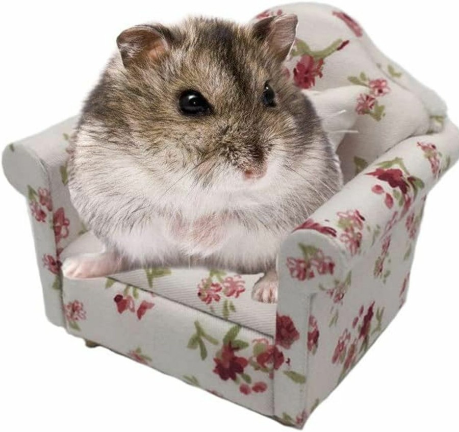 Small Animal ARBOZEW | Arbozew Hamster Mini Sofa, Mice Soft Bed, Classic Red And White Fabric Tiny Pet Chair, Small Animals Cage Decorations. (White-Red)