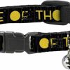 Small Animal Buckle-Down | Buckle-Down Breakaway Cat Collar - Joy Poses/Rain One Of Those Days Black/Gray/Blues/Yellow - 1/2\" Wide - Fits 9-15\" Neck - Large