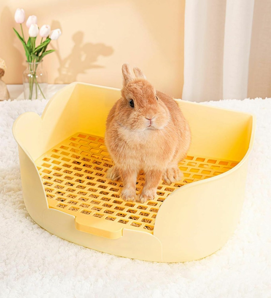 Small Animal Misyue | Misyue Large Rabbit Bunny Litter Box For Cage, Small Animal Litter Pet Toilet Potty Trainer Corner Litter Bedding Box Pet Pan For Adult Guinea Pigs, Chinchilla, Ferret, Galesaur (Yellow)