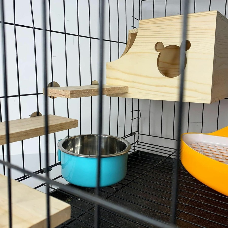 Small Animal kathson | Kathson Wood Chinchilla House Natural Handcrafted Guinea Pig Hideout Small Animals Hut With Window And Wooden Climbing Platform X 4 For Guinea Pigs Chinchilla Squirrel Hedgehog