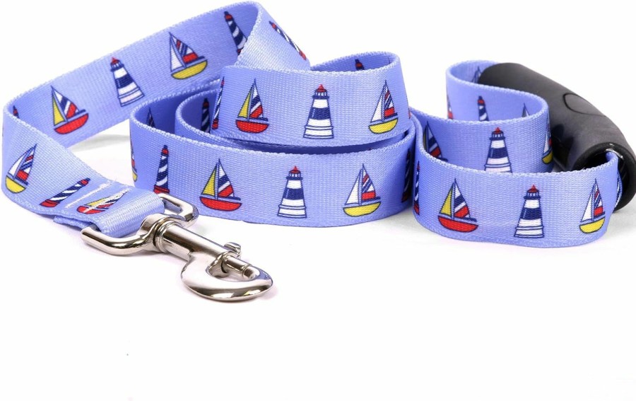 Small Animal Yellow Dog Design | Yellow Dog Design Sailboats Lighthouses Ez-Grip Dog Leash, Small/Medium-3/4 Wide 5' (60\") Long