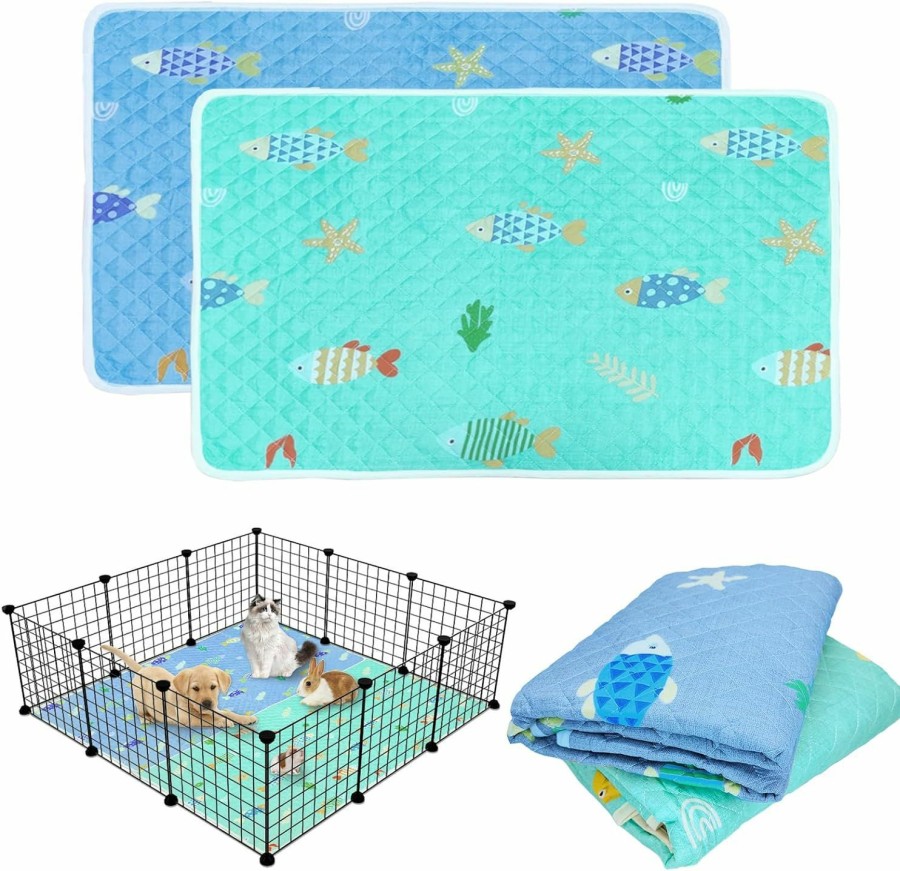 Small Animal BNOSDM | Bnosdm 2 Packs Large Guinea Pig Cage Liner Washable 59\" X 39.3\" Reusable Rabbit Cage Liners Washable Absorbent Small Animal Fleece Cage Liner For Rabbit Chinchilla Hedgehog Cat Dog (Fish)