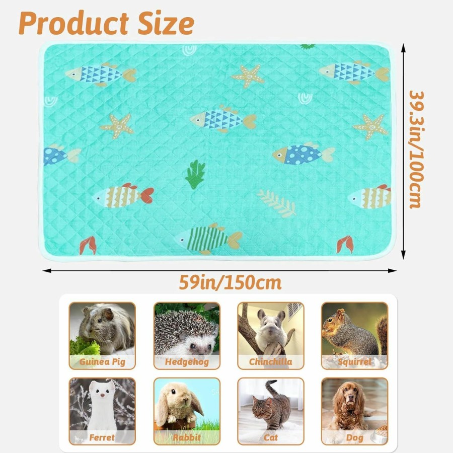 Small Animal BNOSDM | Bnosdm 2 Packs Large Guinea Pig Cage Liner Washable 59\" X 39.3\" Reusable Rabbit Cage Liners Washable Absorbent Small Animal Fleece Cage Liner For Rabbit Chinchilla Hedgehog Cat Dog (Fish)