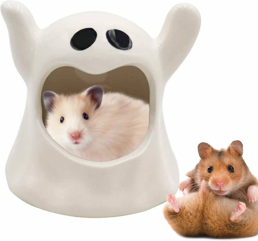 Small Animal Oooct | Hamster Hideout Ceramic, Cute Ghost Shape Funny Hamster House And Habitats, All-Season Hideout Bed For Small Animal Hamster Rat Gerbils