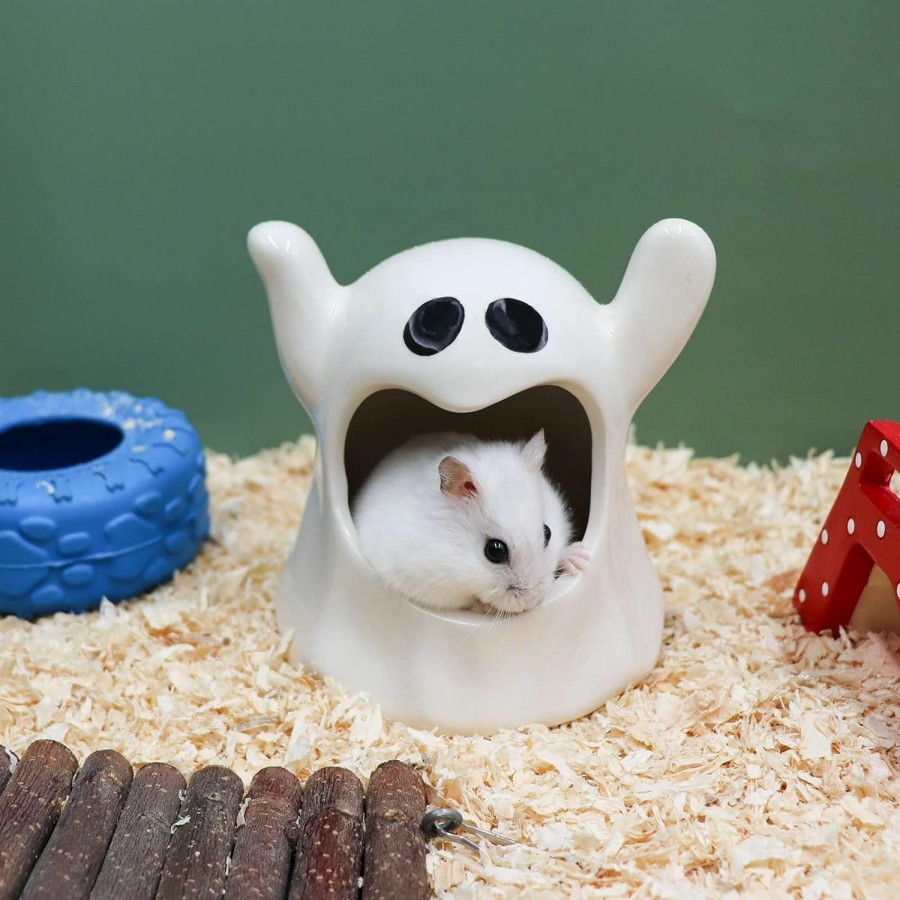 Small Animal Oooct | Hamster Hideout Ceramic, Cute Ghost Shape Funny Hamster House And Habitats, All-Season Hideout Bed For Small Animal Hamster Rat Gerbils