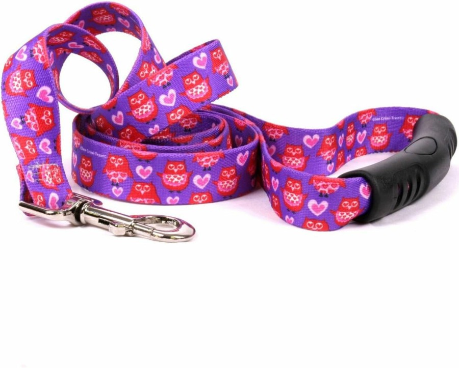 Small Animal Yellow Dog Design | Yellow Dog Design Valentines Owls Ez-Grip Dog Leash-With Comfort Handle-Small/Medium-3/4 And 5 Feet (60\")