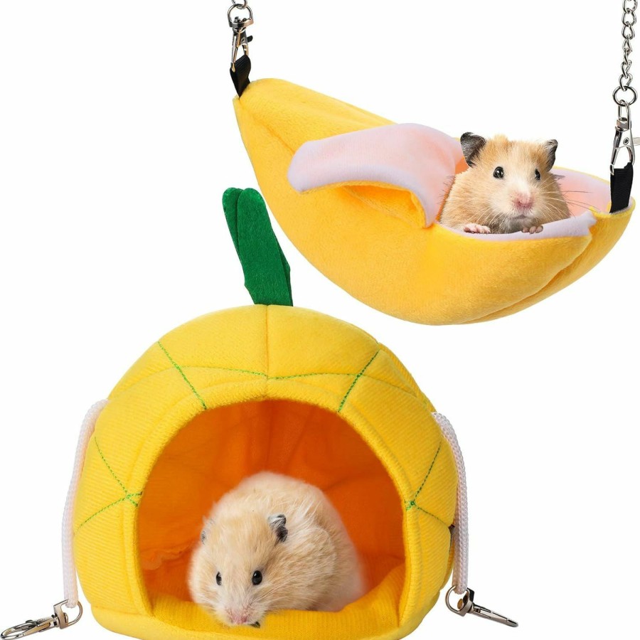 Small Animal Jetec | Jetec 2 Pieces Hamster Hammock Soft Bed Small Pet House Animals Hamster Hanging House Cage Nest For Guinea Pig Rat Chinchilla Sleep And Play (Banana And Pineapple)