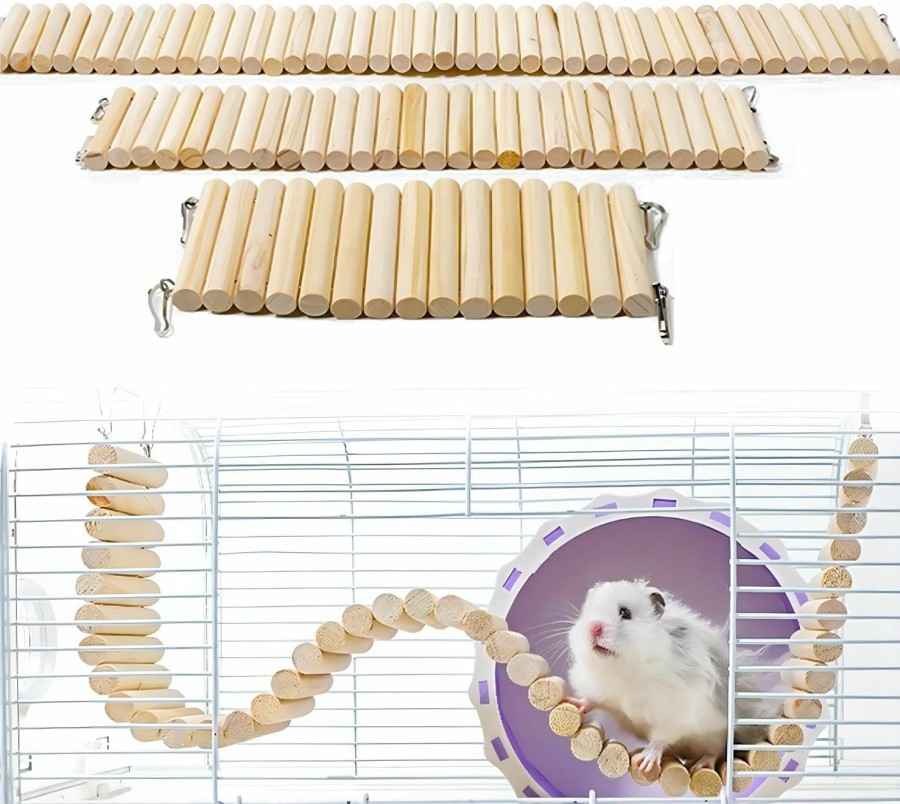 Small Animal lygchii | Hamster Wooden Pet Ladder Bridge 3 Pieces, Climbing Ladder & Fence Bundle Soft Animal Bridge Toy Bendable Cage Habitat Toy For Hamster Chinchilla Mice Gerbil And Other Small Animals