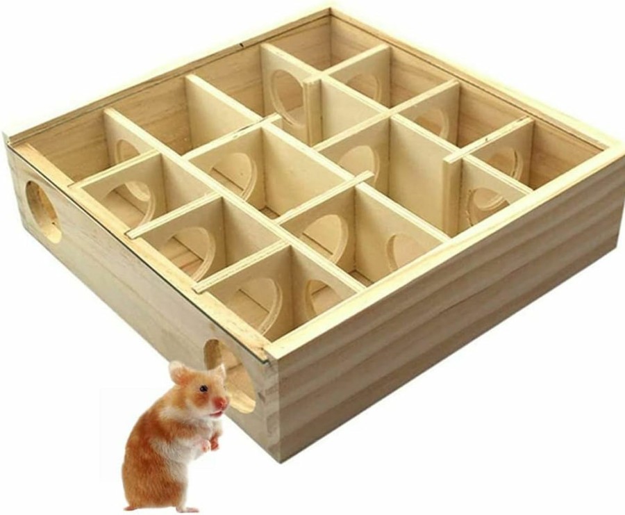 Small Animal Litewoo | Wooden Maze Tunnel Toy With Cover Dwarf Hamster Maze Toy Safe For Small, Tiny, Mini Furry Animals, Child Gerbil Hole (Burlywood)