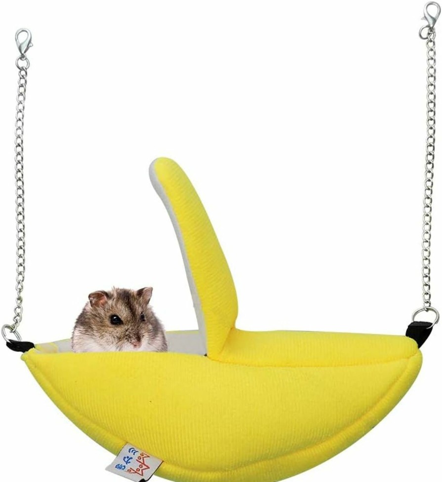 Small Animal WishLotus | Wishlotus Hamster Hammock Bed, Banana Design Flannal Hamster Hut Sleeping Nest, Cozy Hanging House Moon Boat Hut For Guinea Pig, Squirrel, Gerbil, Hamster (Yellow)