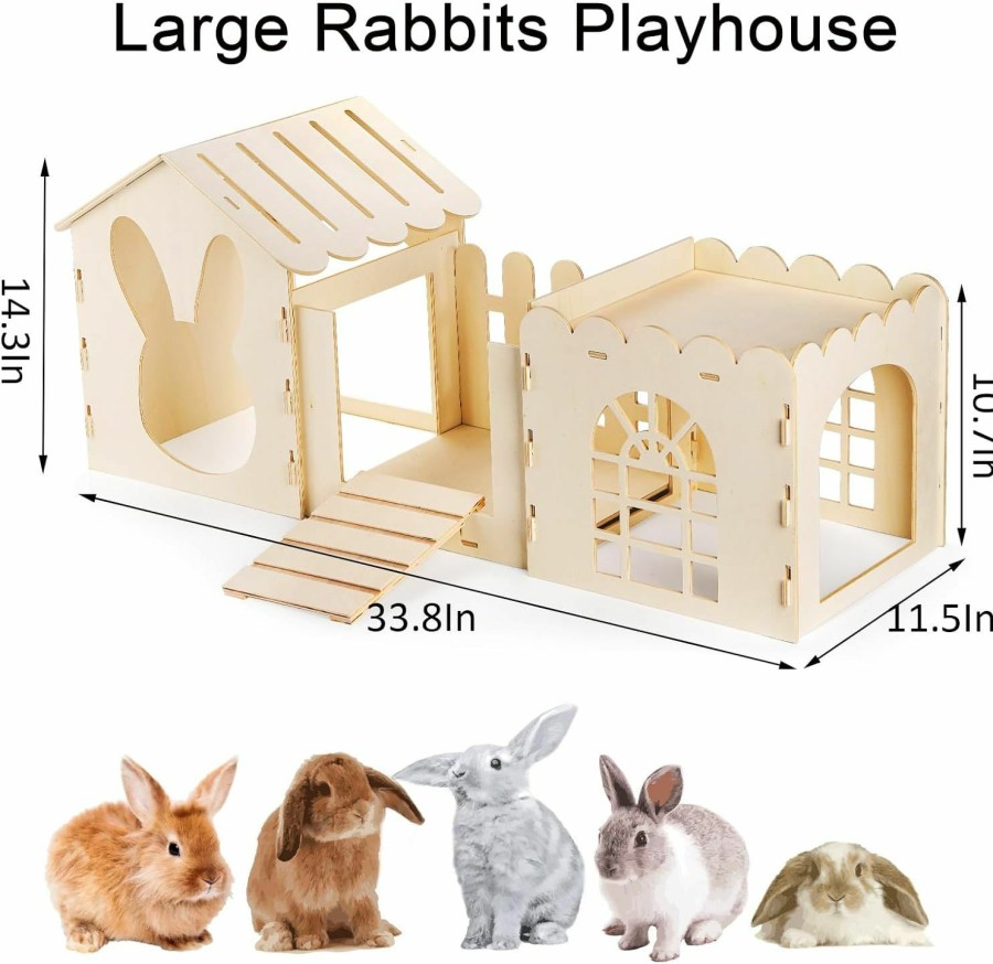 Small Animal WUWEOT | Wuweot Large Rabbit Castle, Wooden Bunny Houses And Hideouts, Luxurious Small Animal Hideaway Playhouse, Wood Cat Beds With Courtyard For Indoor Chinchilla Guinea Pig Hamster