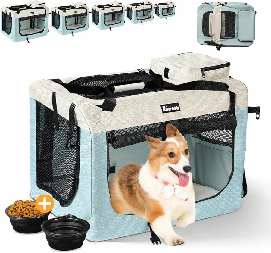 Small Animal Reerooh | Reerooh Extra Large Dog Crate With 2 Foldable Bowl, 24 Inch Collapsible Travel Dog Crate Kennel With Soft Blanket For Medium Dogs,Indoor & Outdoor (24\" L X 16\" W X 16\" H, Grey)