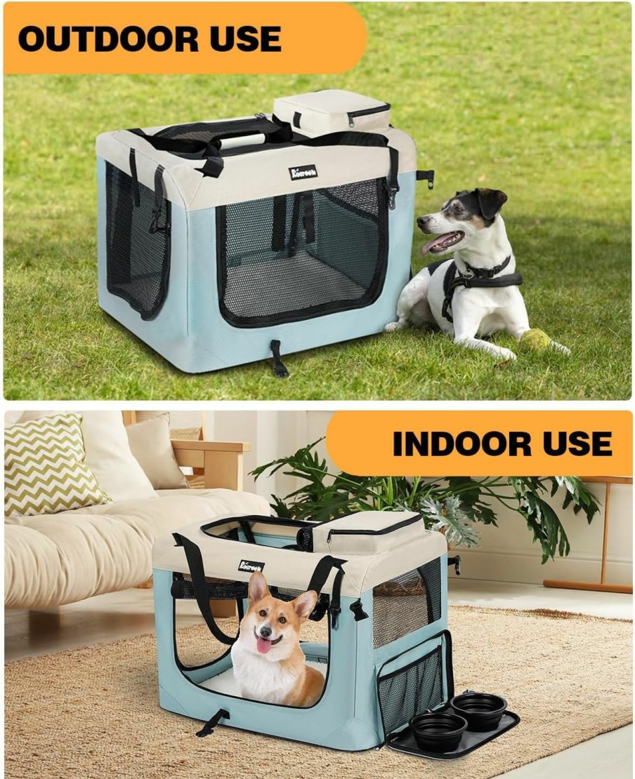 Small Animal Reerooh | Reerooh Extra Large Dog Crate With 2 Foldable Bowl, 24 Inch Collapsible Travel Dog Crate Kennel With Soft Blanket For Medium Dogs,Indoor & Outdoor (24\" L X 16\" W X 16\" H, Grey)