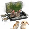 Small Animal Acools | Acools 3-In-1 Rabbit Hay Feeder With Litter Box Bowls, Metal Feeding Manger, Detachable Toilet Combo For Small Pets