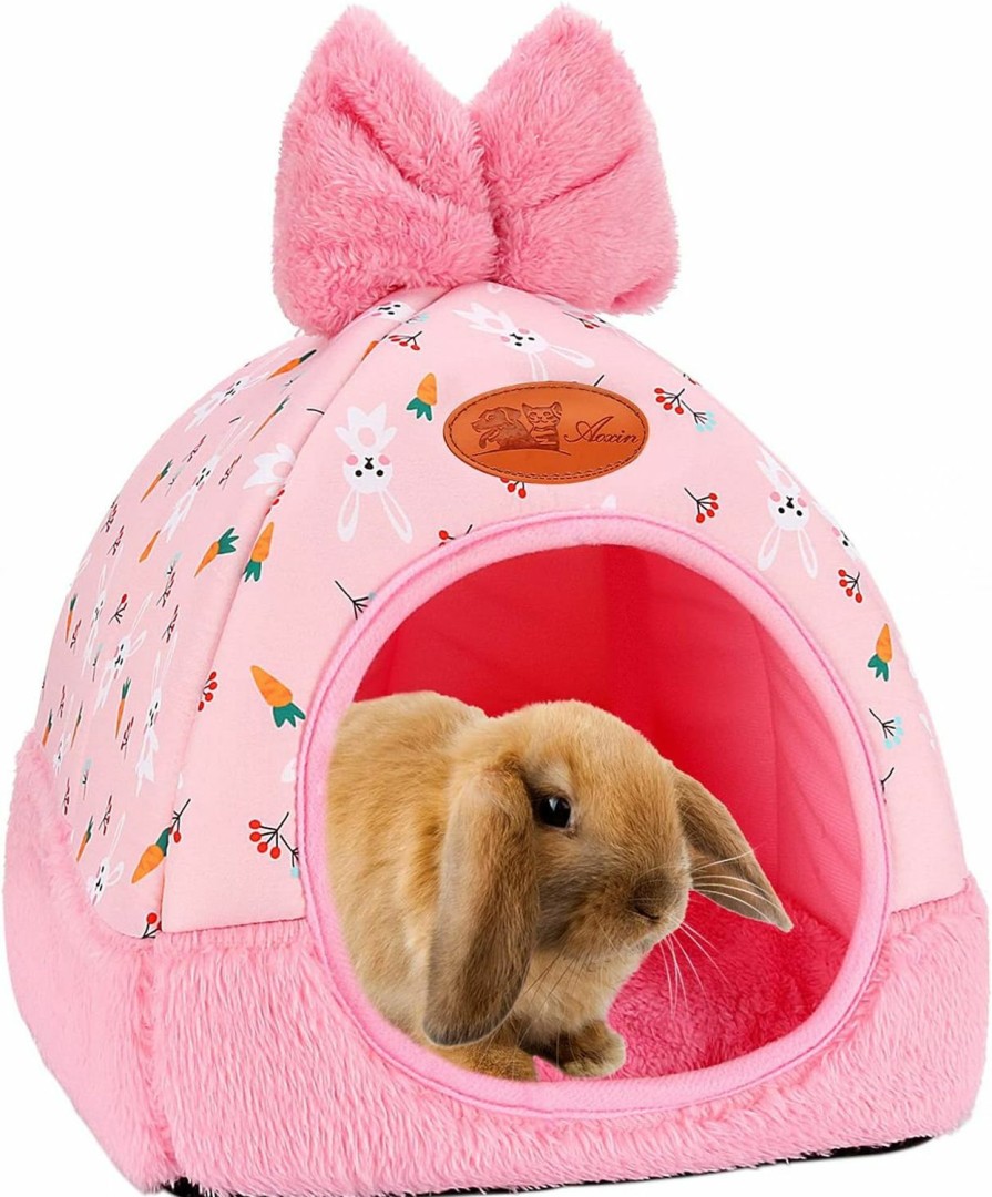 Small Animal YUEPET | Yuepet Bunny Bed Warm Guinea Pig Cave Beds Cute Bowknot House Big Hideouts Cage Accessorie For Dwarf Rabbits Hamster Bunny Ferrets Rats Hedgehogs Chinchilla (Grey)