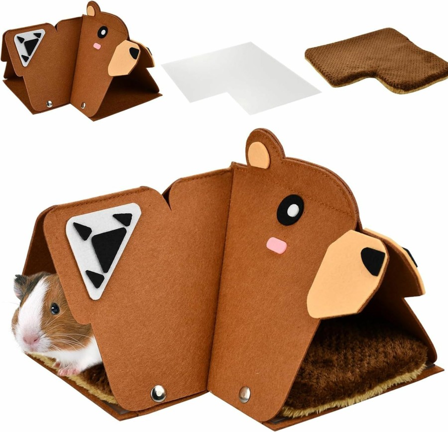 Small Animal Vehomy | Vehomy Guinea Pig Corner Tunnel Small Animal L Shape Brown Bear Shape Tunnel Tube Guinea Pig Felt Hideout Toy With Fleece Mat & Acrylic Plate For Ferret Hamster Sugar Glider Chinchilla Hedgehog