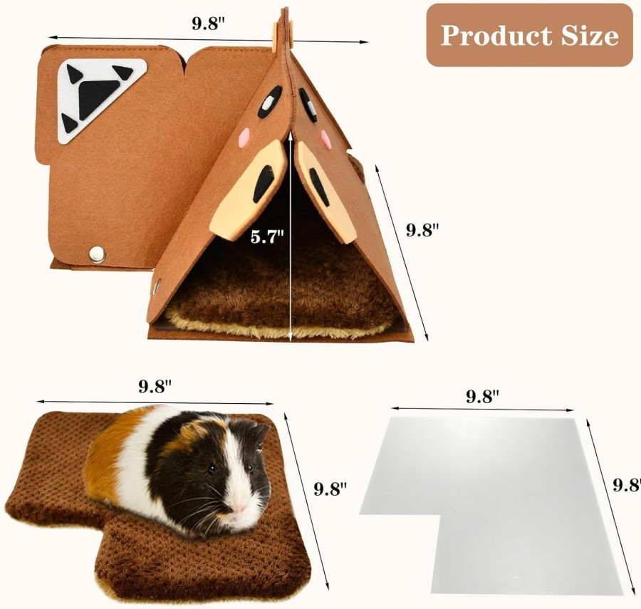 Small Animal Vehomy | Vehomy Guinea Pig Corner Tunnel Small Animal L Shape Brown Bear Shape Tunnel Tube Guinea Pig Felt Hideout Toy With Fleece Mat & Acrylic Plate For Ferret Hamster Sugar Glider Chinchilla Hedgehog