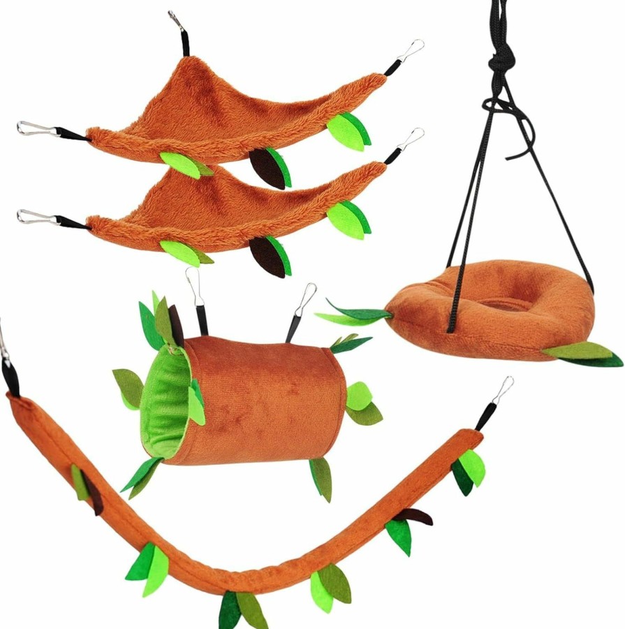 Small Animal HomeSoGood | 5Pcs Hamster Hammock, Small Animal Hanging Warm Bed, Squirrel Tunnel And Swing Cage Nest Accessories