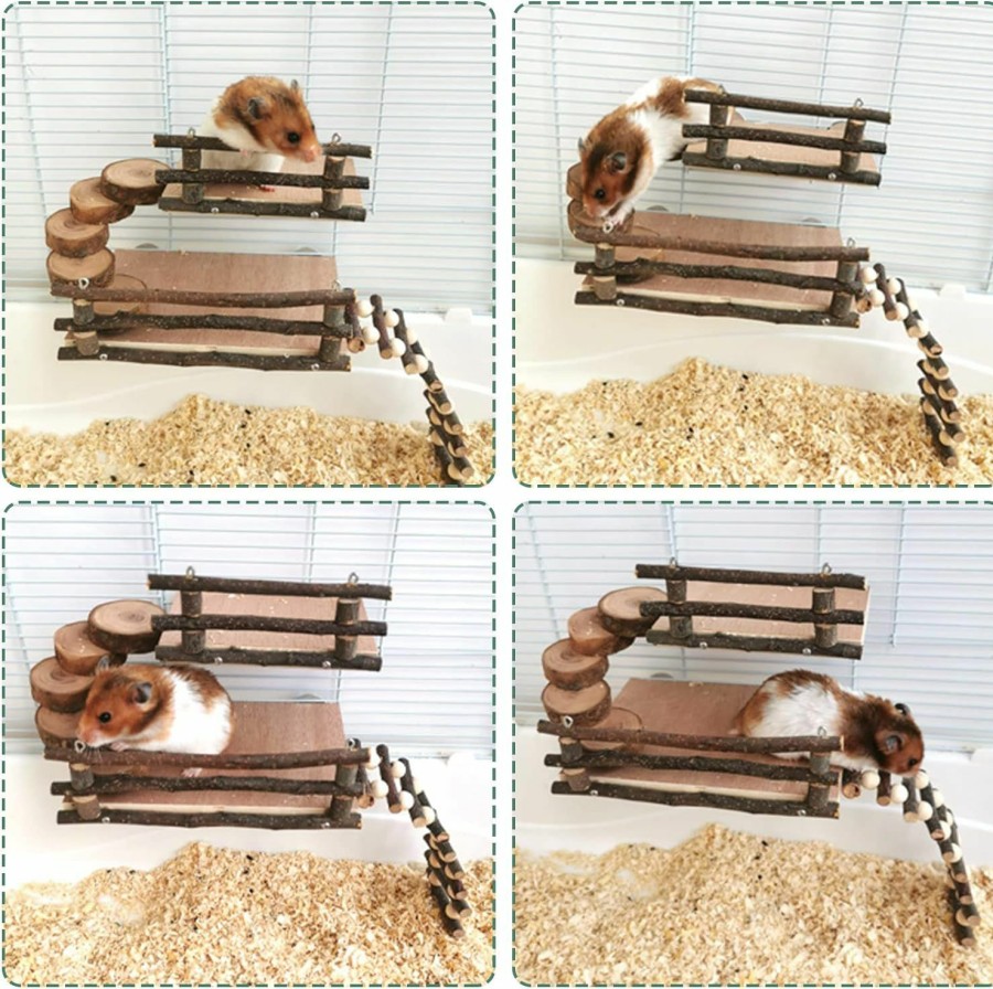 Small Animal Fhiny | Fhiny Hamster Climbing Toys, 2 Layer Wooden Activity Platform With Bridge Hanging Playground Cage Accessories Hamster Wood Chewing Toys For Dwarf Hamsters Gerbils Small Pets