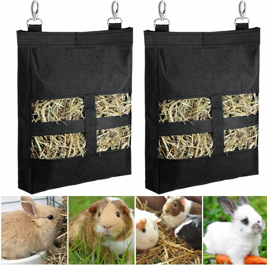 Small Animal Frienda | 2 Pieces Guinea Pig Hay Bag Rabbit Feeding Bag Small Animal Hay Feeder Bag Hanging Feeder Sack For Rabbit Guinea Pig Chinchilla Hamsters Small Animals Hay Storage (Black)