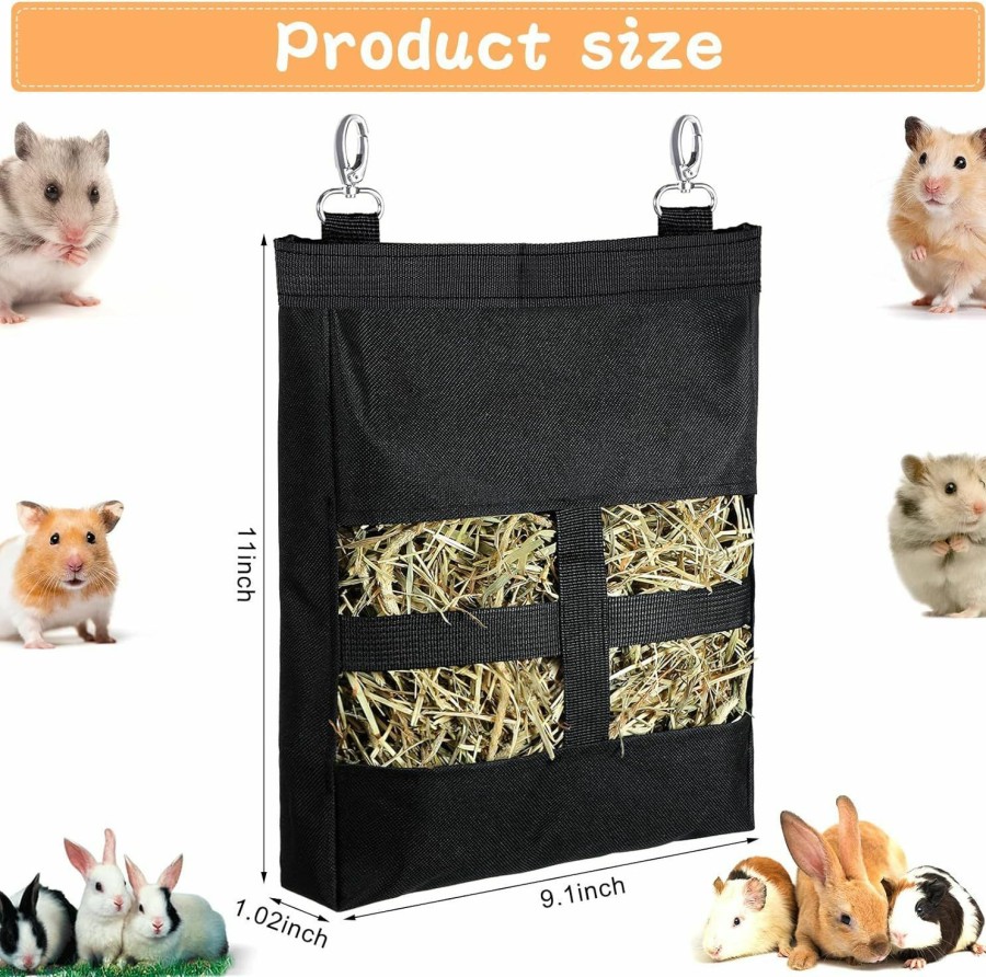 Small Animal Frienda | 2 Pieces Guinea Pig Hay Bag Rabbit Feeding Bag Small Animal Hay Feeder Bag Hanging Feeder Sack For Rabbit Guinea Pig Chinchilla Hamsters Small Animals Hay Storage (Black)