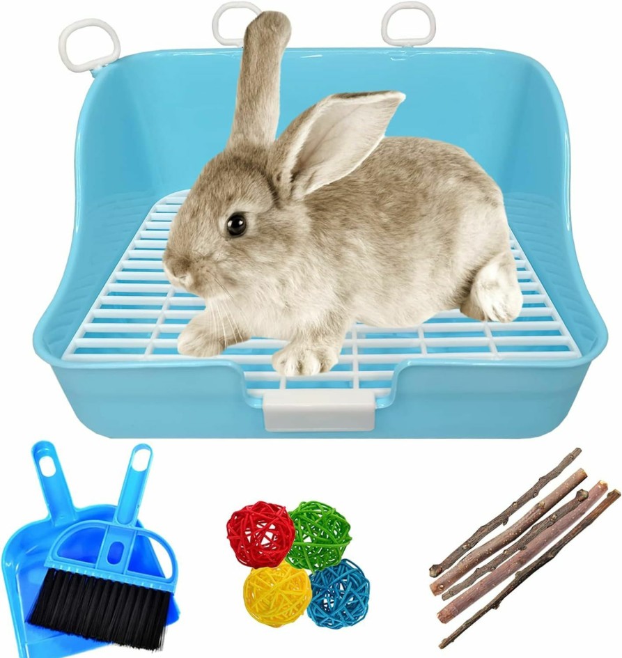 Small Animal Hamiledyi | Hamiledyi Rabbit Litter Box, Small Animal Corner Potty Trainer, Bunny Toilet Pets Plastic Rectangle Cage Bedding Box Pet Pan With Chew Toys For Guinea Pigs Hamster Chinchilla Ferret