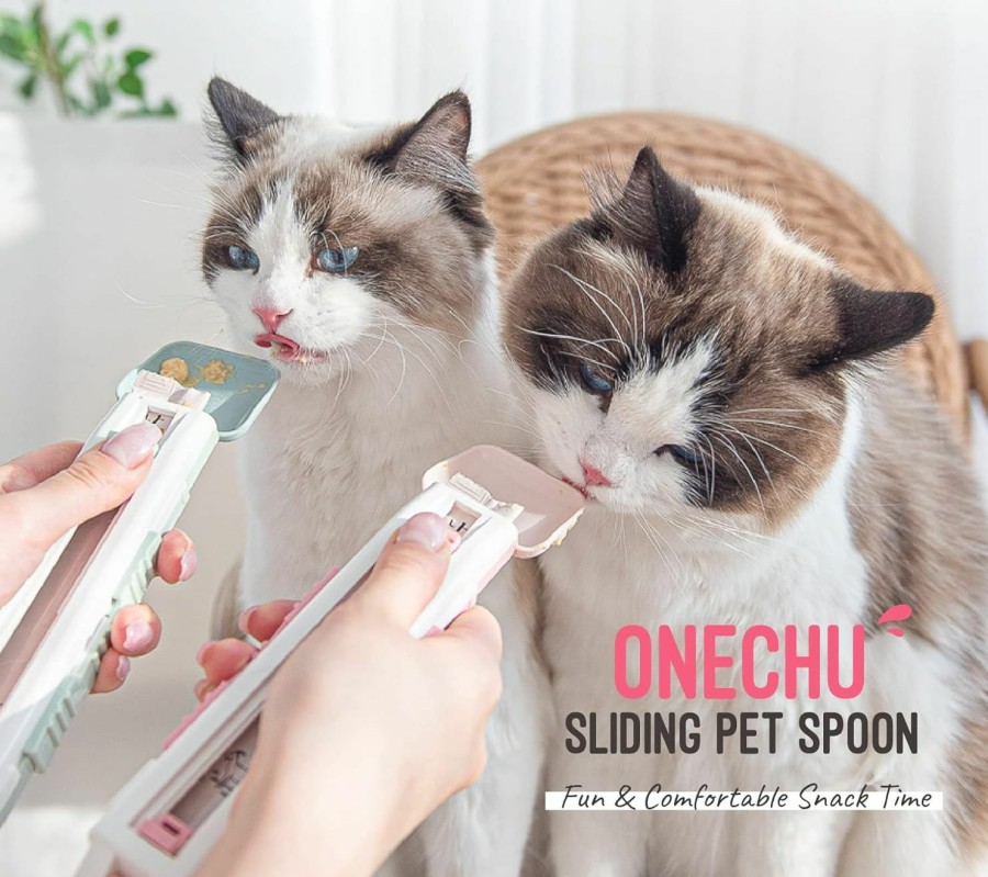 Small Animal ADDY & PLUSY | Addy & Plusy Phermes Onechu Sliding Cat Strip Squeeze Spoon Paste Cat Snack, Liquid Snack/Cat Strip Spoon Pet Snack Spoon (Mint)