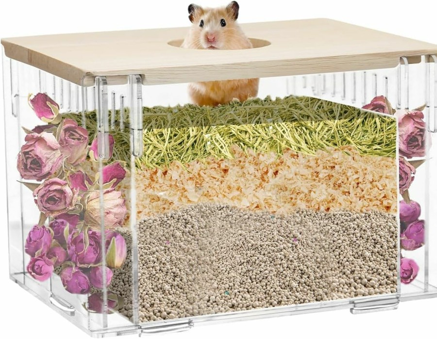 Small Animal PKNYBZH | Pknybzh Hamster Dig Box Hamster Sand Bath Syrian Hamster Hideout Upgrade Double-Layer Design Small Hamster House For Dwarf Gerbils Mice Lemmings Degus Or Other Small Pets