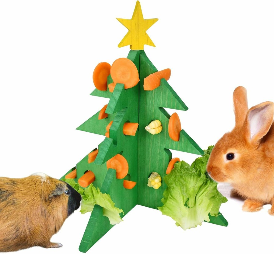 Small Animal Vehomy | Vehomy Rabbit Foraging Toy Christmas Guinea Pig Rabbit Puzzle Foraging Toy Christmas Tree Bunny Vegetable Hay Feeder Xmas Tree Small Pet Interactive Toy For Guinea Pig Rabbit Bunny Hamster