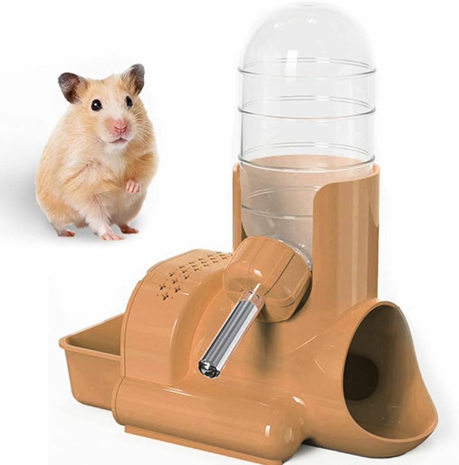 Small Animal HOXSURY | Hamster Water Bottle, Free Standing 3 In 1 Water Bottle Automatic Bottle Dispenser With Food Container Base Hut For Dwarf Hamster Mouse Rat Hedgehog And Other Small Animals(Grey-120Ml)