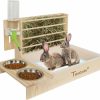 Small Animal Teabelle | Teabelle Rabbit Litter Box With Hay Feeder And Bowls, 4 In 1 Wooden Bunny And Guinea Pig Hay Feeder, Small Pet Cage Accessories With Water Bottle Litter Pan Hay Feeder And 2Pcs Bowls